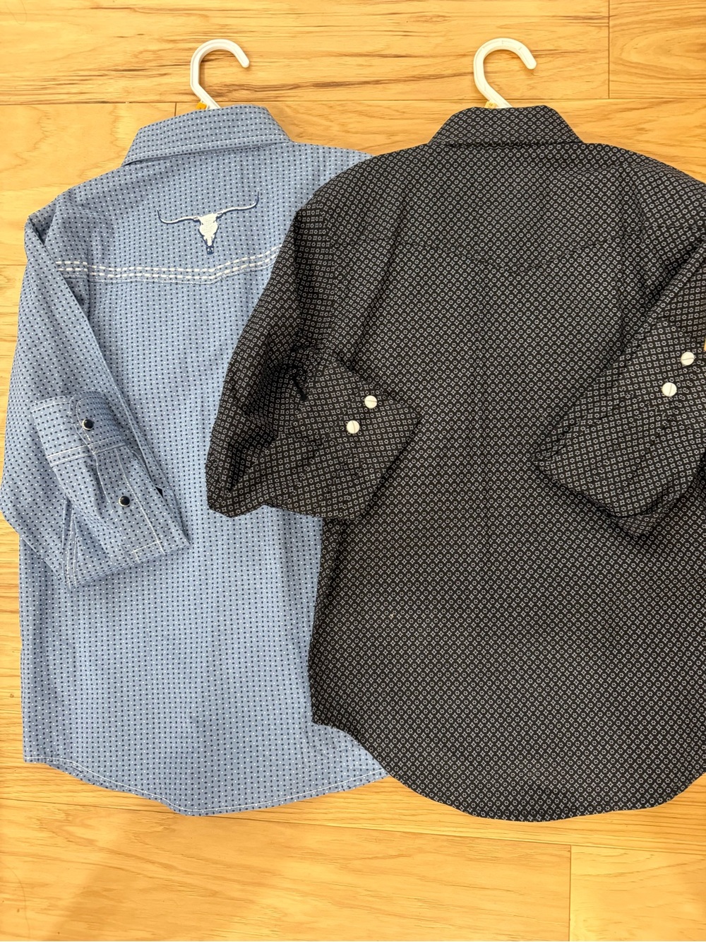 Western-Inspired Boys' Button-Down Shirt Set — Light Blue & Black